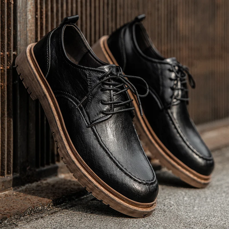 Autumn Men Shoes Brogue Casual Shoes Genuine Leather Work Boots Business Casual Sneakers