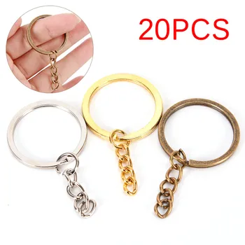 

20pcs/lot Metal Key Rings Key Chains Antique Bronze Rhodium Color Long Keyrings Split Rings KeyChains Wholesale