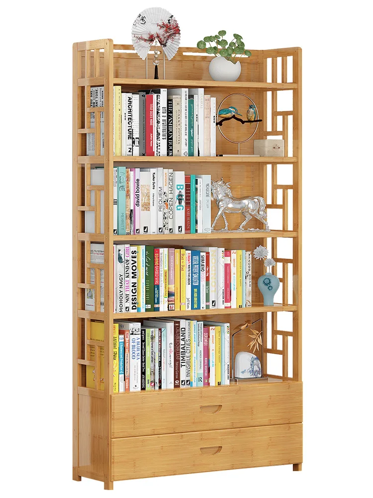 

Simple bookshelf table student bamboo multi-layer storage rack simple modern home floor children's bookcase