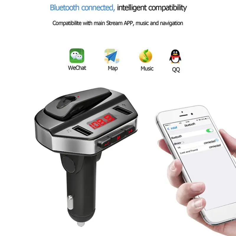 Car Bluetooth MP3 Player USB Car Charger Wireless Bluetooth Headset Bluetooth Handsfree Calls For Iphone Xiaomi Huawei Samsung