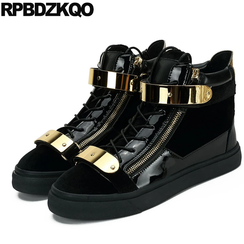 mens black patent trainers