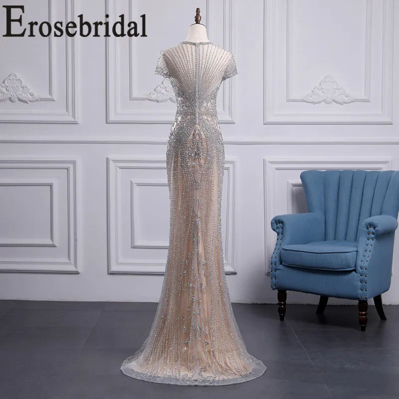 Erosebridal роскошное вечернее платье длинное официальное с силуэтом "Русалка" и вышивкой бисером платье для женщин сексуальное иллюзионное вечернее платье на молнии сзади