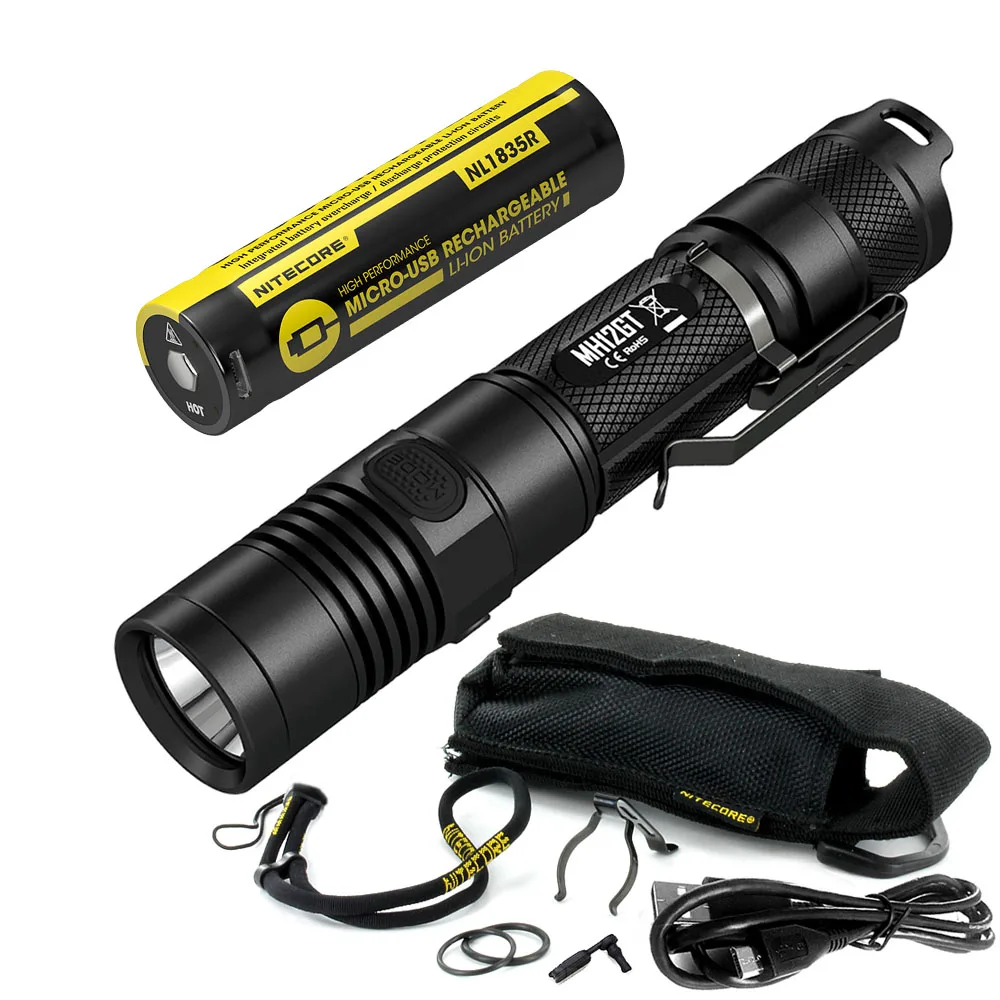 MH12GT NL1835R NITECORE MH12GT USB Перезаряжаемый фонарик CREE XP-L HI V3 дальность луча 320 м освещение для кемпинга, охоты на открытом воздухе спортивный факел - Испускаемый цвет: MH12GT NL1835R
