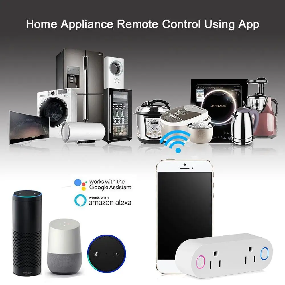 Teekar WiFi Smart power Strip US standard Outlet удлинитель 2 розетки Smart Life пульт дистанционного управления работает с Alexa Google Assistant