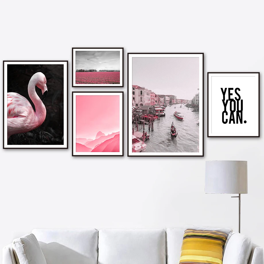 

Venice Water City Flamingo Flower Wall Art Print Canvas Painting Nordic Canvas Posters And Prints Wall Pictures For Living Room