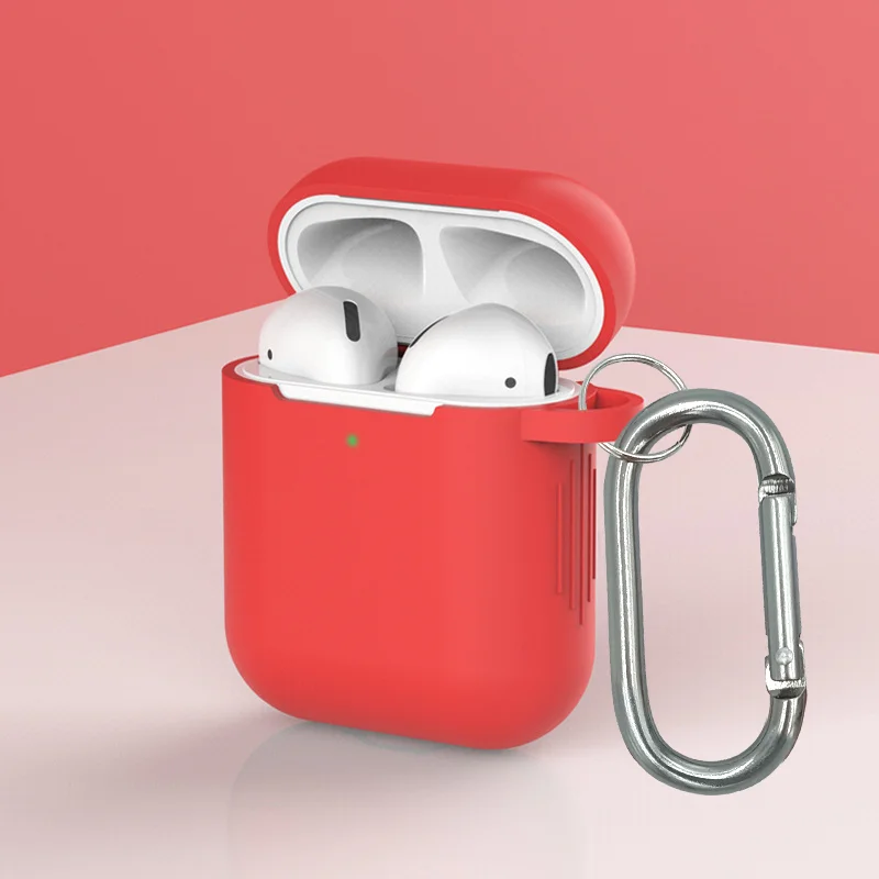 Airpod Case Cover For Apple Soft Silicone Case For Airpods wireless headsets Charger Case Airpods 1/2 universal hanger cover - Цвет: red