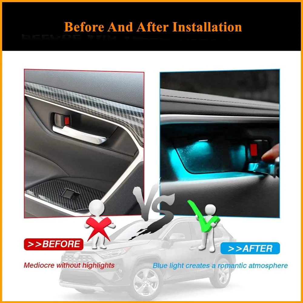 4PCS Ice Blue/Dark Blue Powerty LED Light Inner Door Handle Bowl Mood Lighting Decorative Car Lamp for Toyota New RAV4 2019 2020