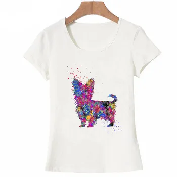 

2020 new summer harajuku women t-shirt Yorkshire Terrier watercolor art T-Shirt hipster animal design Tops fashion female Tees