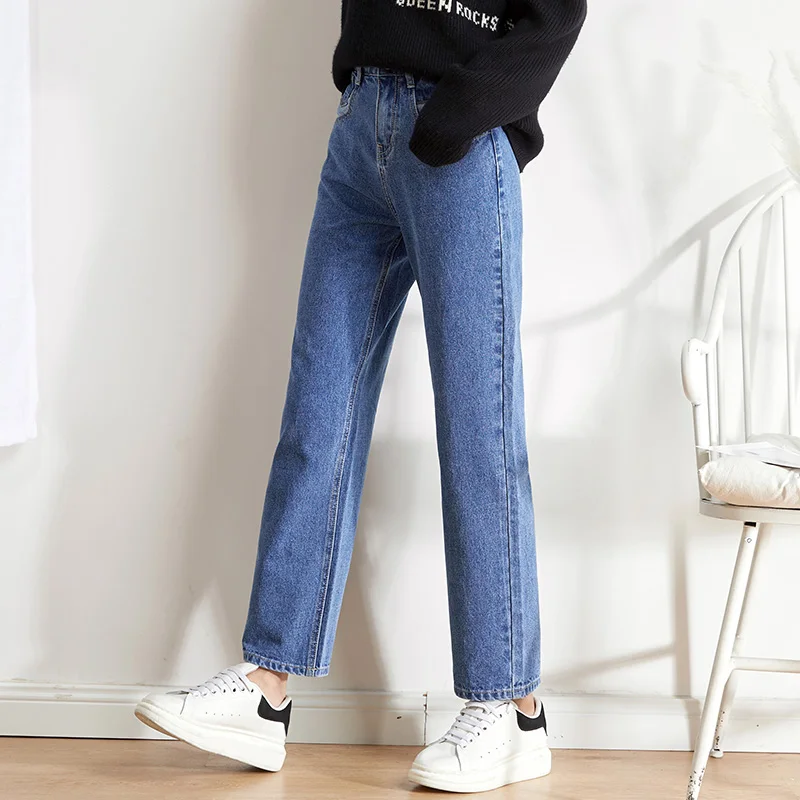 Женские джинсы в стиле бойфренда LEIJIJEANS, прямые теплые джинсы с карманами подходящего цвета, новая удобная модель 9117 на осень