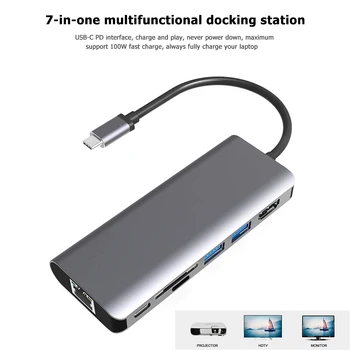 

7 in 1 Type-C HUB HDMI USB2.0 USB3.0 PD Type-C Data Adapter for Desktop Laptop USB 3.0 High Speed Ports Type-C