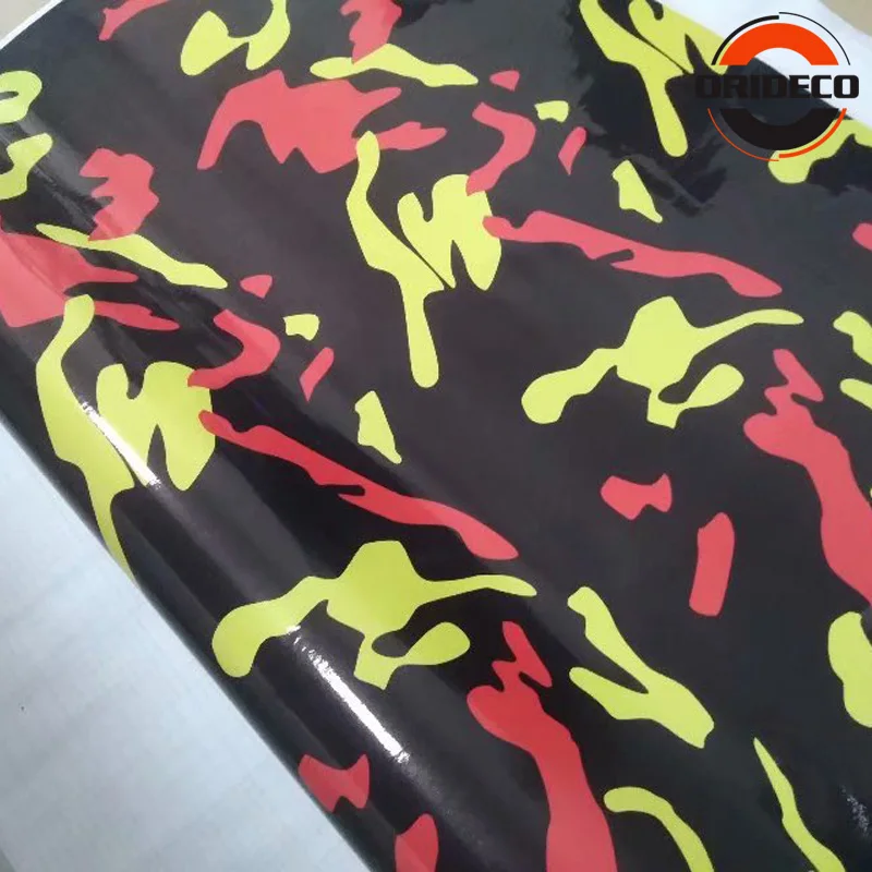 

Fluorescent Green Red Black Camo Vinyl Car Wrap Styling With Air Rlease Gloss/ Matt Camouflage Colorful Car Sticker