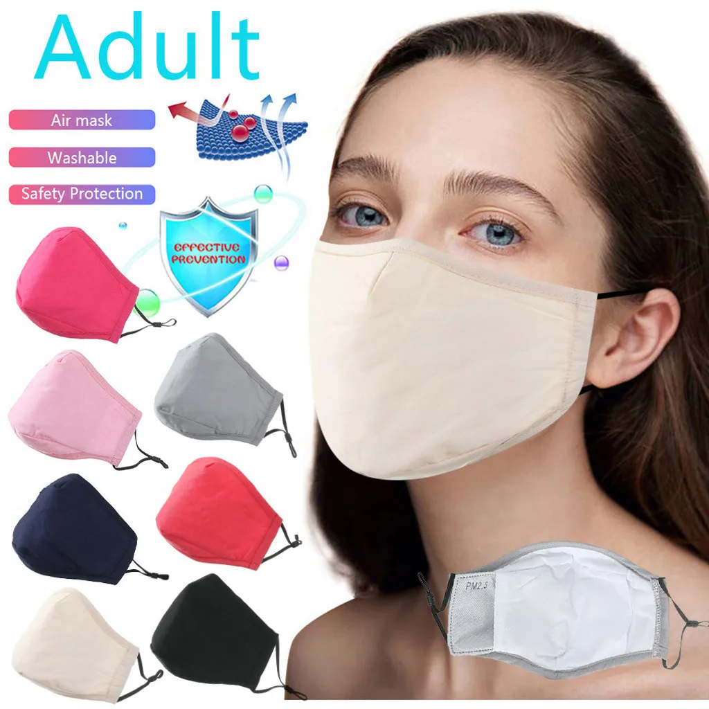 Billede af Adult PM2.5 Solid Color Mask Washable Cotton Face Shield Reusable Breathable Mouth Cover Outdoor Sport Protective Mouth Caps