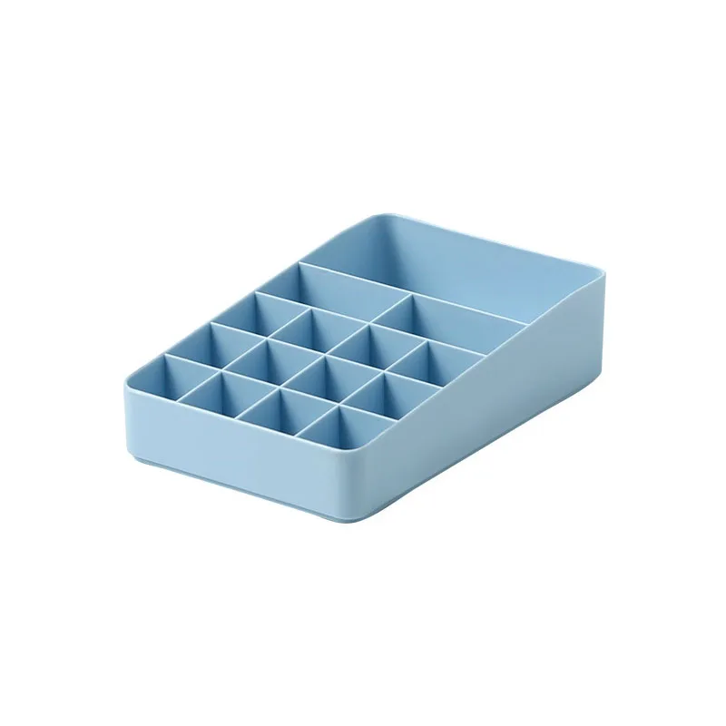 blue YiCleaner Plastic Makeup Storage Box Cosmetic Organizer Desktop Storage Box Lipstick Nail-polish Brush Holder Make Up Case - Цвет: blue