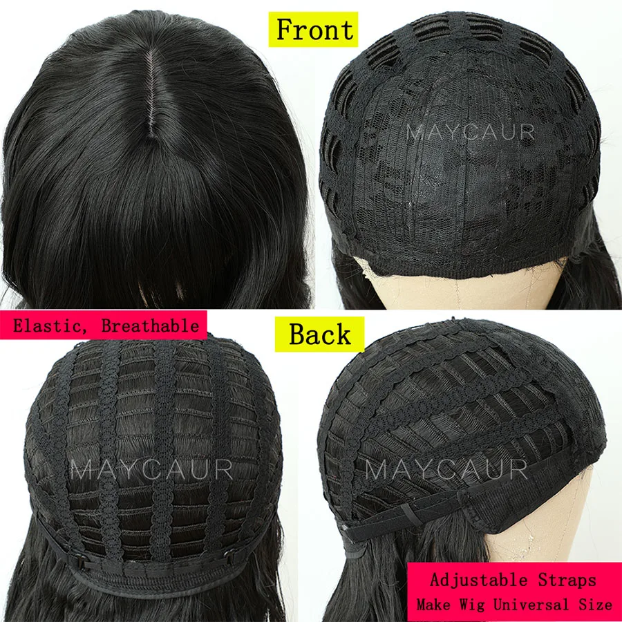 Maycaur Black Color Wavy Wigs With Full Bangs Glueless Heat Resistant Synthetic No Lace Hair Wigs for Black Women (5)