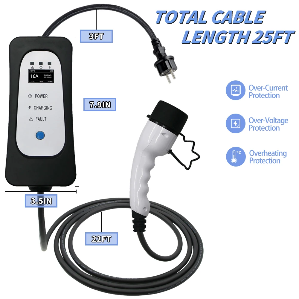 EV charger 16A 3.6KW Type 2 Plug Mode Home EVSE Car Charger With UK |