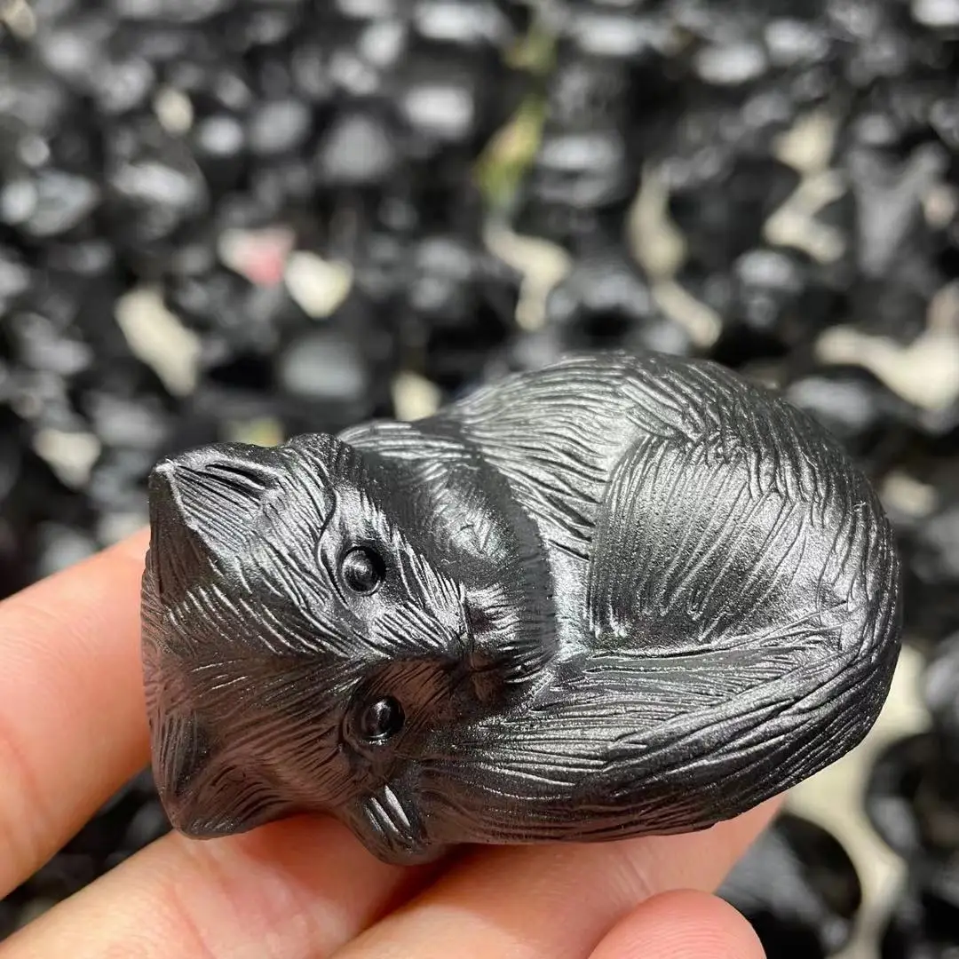 

1PC natural crystal mineral obsidian crystal carving Sleeping Cat home Accessories and DIY accessories