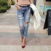 Jeans for Women Plus Size Fat mm 100kg Loose Holes Ripped Denim Harem Ankle-Length Pants Jeans Woman 2020