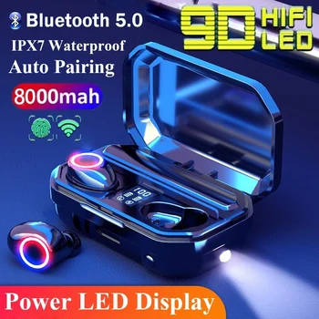 

Newest TWS Bluetooth Wireless Headphones IPX7 Waterproof Led Display 9D Surround Stereo Earbuds with Flashlight Sports Earphones