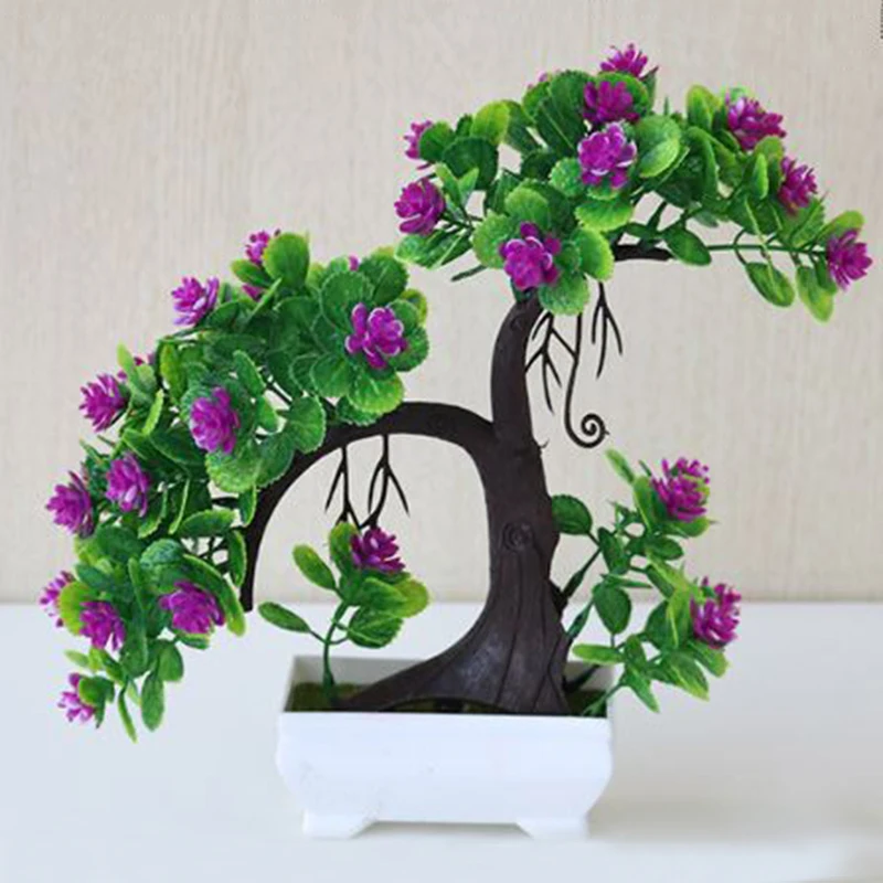 Artificial Bonsai Flower Tree Potted Welcoming Fake Plant Home Window Decoration