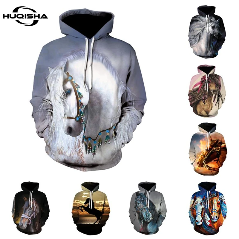 

New 3D Kids Boy Girl Unisex Child Hoodies Printed Sweatshirt White Horse Animal Pattern Pullover Fashion Casual Men Women Hoodie