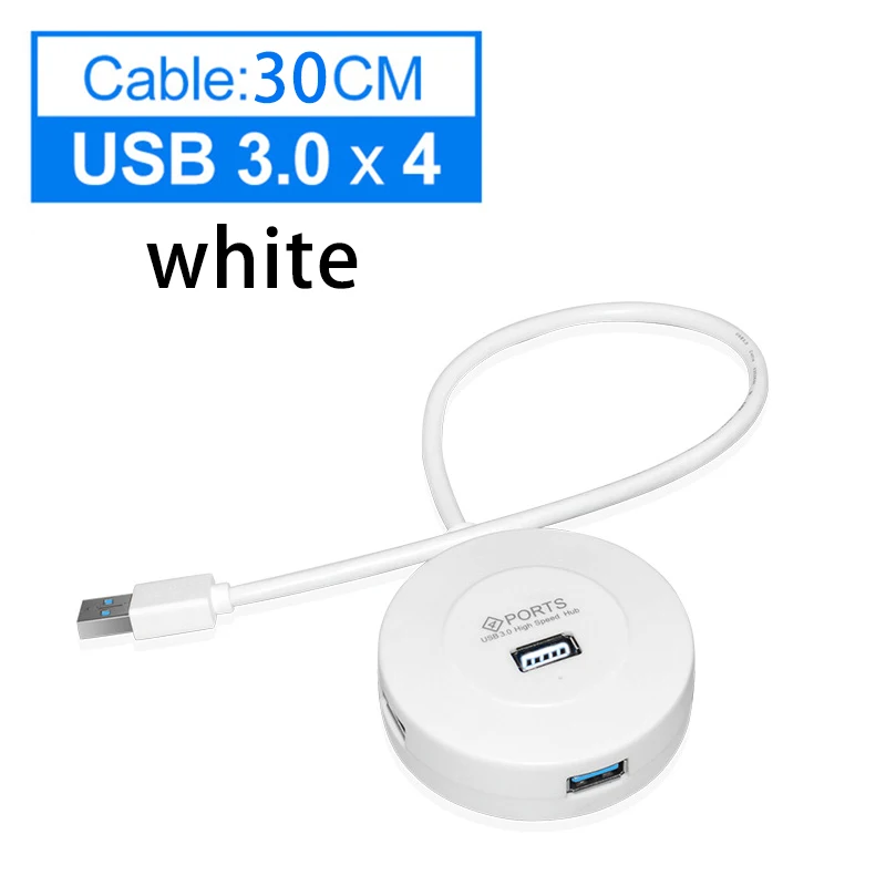 30cm White USB 3.0 USB C концентратор USB 3,0 разветвитель многократная высокая скорость 5 Гбит/с usb-хаб 3,0 мульти расширитель 4 порта Hab адаптер Интерфейс питания для портативных ПК - Цвет: 30cm White USB 3.0