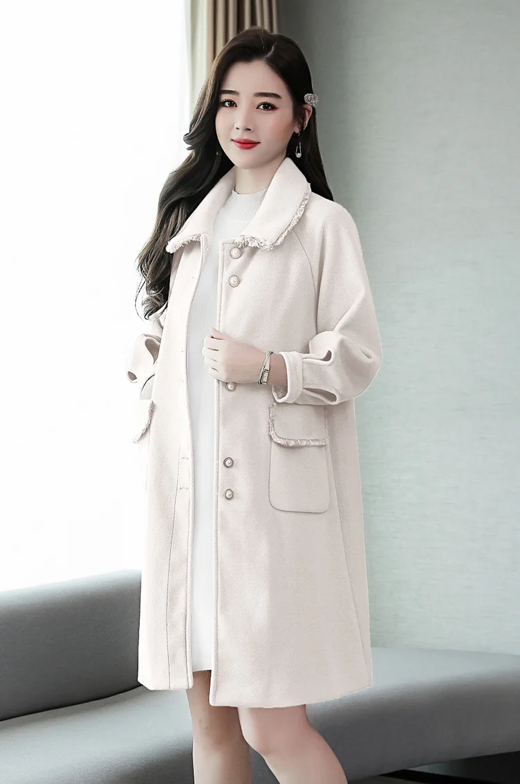 Woolen Jacket Women's Mid-length Autumn& Winter New Style WOMEN'S Dress Korean-style Loose-Fit Elegant Cocoon Woolen Overc