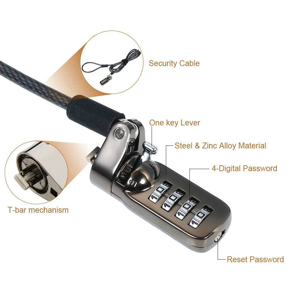 

Hot 1.9M 4 Digital Password Protections Notebook Laptop Combination Lock & Security Cable Anti Theft for PC Laptop Projector Loc