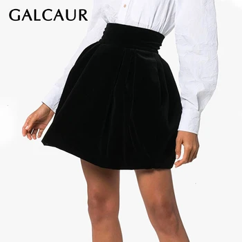 

GALCAUR Velour Black Ruched Skirt For Female Casual High Waist Tunic Autumn A-Line Women's Skirts Fashion Clothes 2020 Tide New