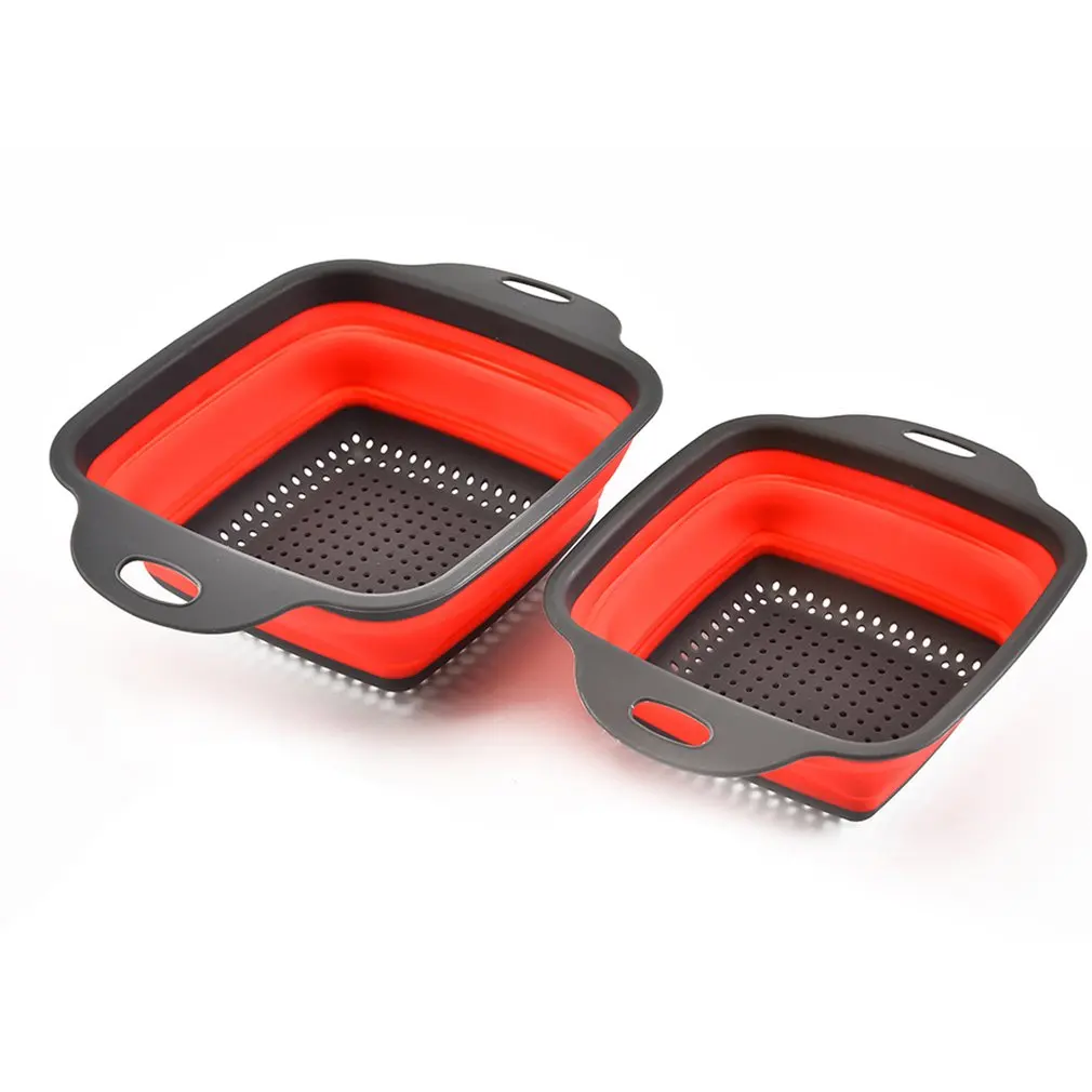 

Square Foldable Drain Basket Plastic Fruit Basket Filter Basket Multi-function Washing Dish Telescopic Basket