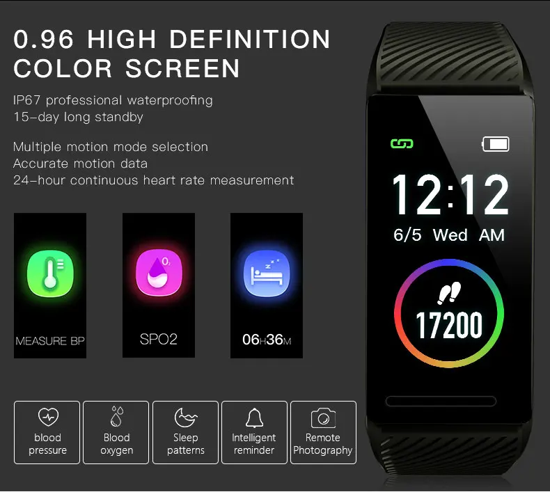 Bluetooth Smartwatch Водонепроницаемый Смарт Браслет для измерения кровяного давления сердечный ритм активности фитнес Смарт-браслет для мужчин и женщин Смарт-часы