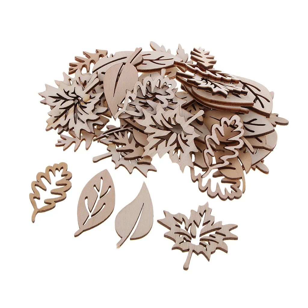 Pack of 50 Wooden Leaves Shapes Crafts Wooden Craft Tag for Decoupage Paints Prints Crafts Techniques