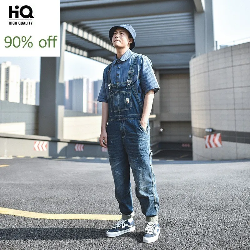 

Fashion Mens Suspender Denim Overalls Vintage Safari Casual Hip Hop Loose Fit Cargo Pants Autumn Streetwear Long Jeans Rompers