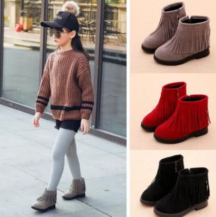 Bottes pour enfants; chaussures enfants garcos troupeau bottes en cuir filles Sneakers mode hiver epais peluche double chaud