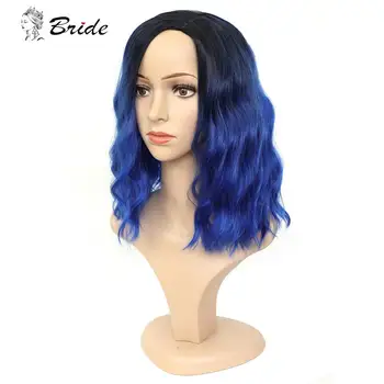 

BRIDE Short Water Wave Synthetic Wigs Women's Short Wig False Hair Extensions Blue Cosplay Wig Natural Coloful Party With Cap