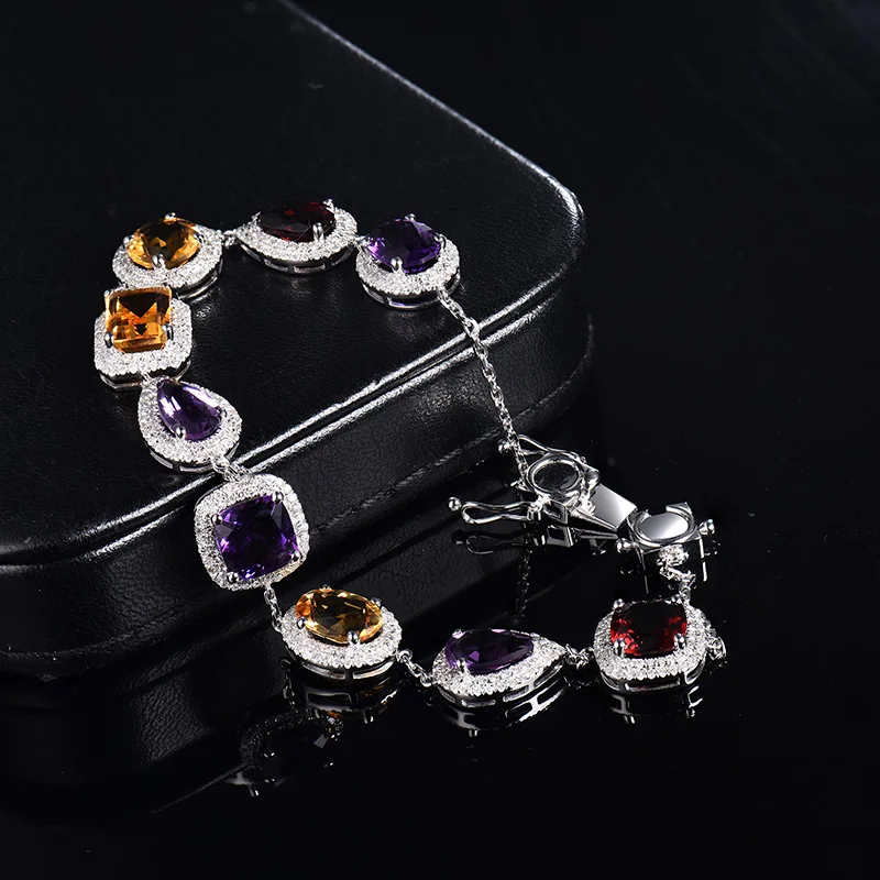 LOVERJEWELRY, Женский винтажный браслет, Одноцветный, 14К, белое золото, натуральный бриллиант, аметист, перидот, гранат, браслет для девушек, юбилей