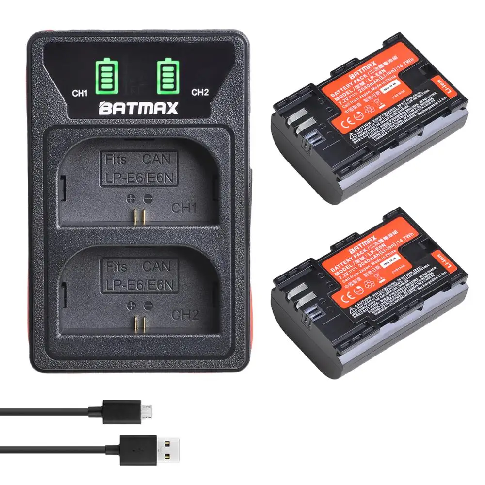 Батарея Batmax LP E6N E6 LPE6 Сделано с японскими ячейками Panasoinc + светодиодный двойной