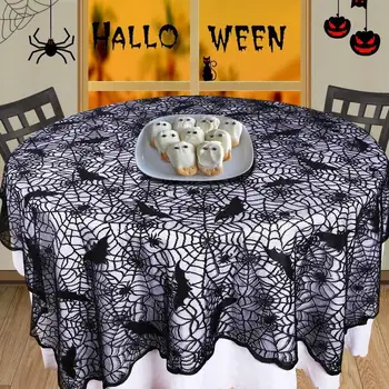 

New Arrival Halloween Spooky Spiderweb Bat Tablecloth Dinner Table Cover Indoor Home Decor