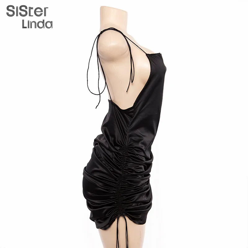 Sisterlinda, модные сексуальные платья без рукавов на бретельках с открытой спиной, женское Повседневное платье с регулируемой длиной, Vestidos