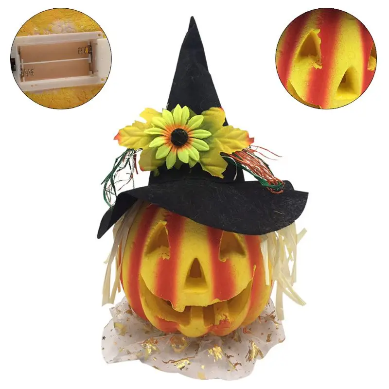 

Halloween Decor Hollow Pumpkin with Hat LED Lamp Lantern Halloween Home Party Bar Decor Halloween Full of Scared Atmosphere