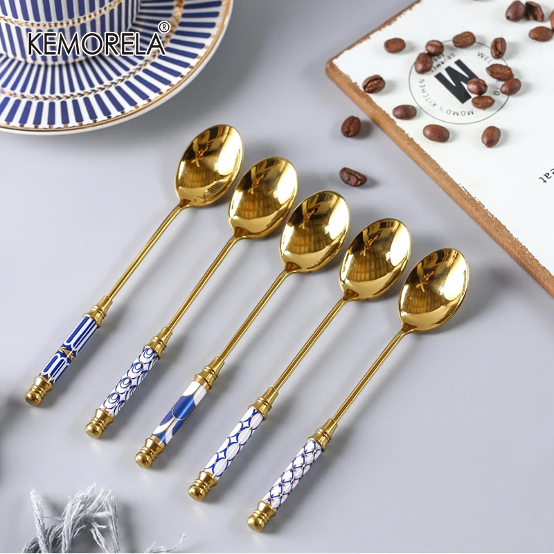 4pcsstainless Steel Gold Plated Coffee Spoon Ice Cream Dessert