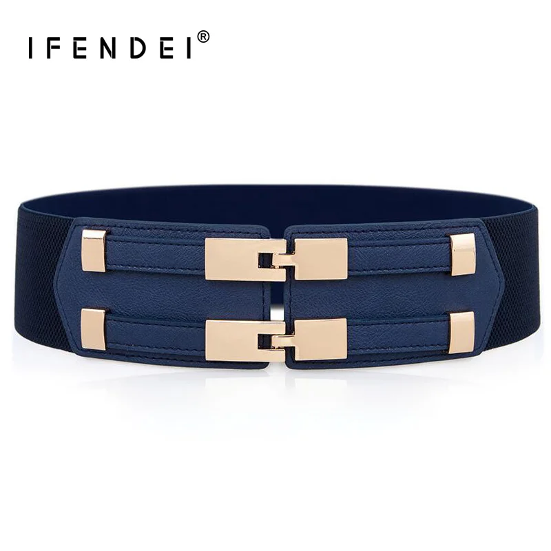 

IFENDEI Elastic White Belt Blue Corset Belt For Women's Dress Adjustable Double Buckle Cummerbunds Ladies Black Elastic Corset