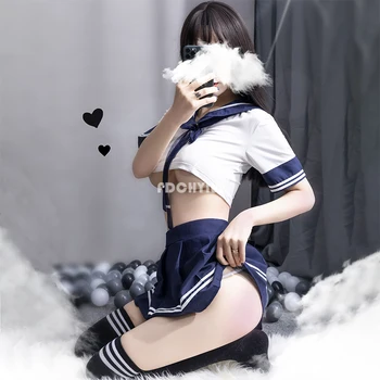 Women Sexy Lingerie set sailor Anime School Girl outfit Erotic Short top see through cosplay Women Sexy Lingerie