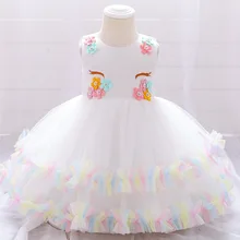 Toddler Baptism White Wedding Girls Dress Tulle Tutu Birthday Party Infant Princess Dress for Baby 1st Birthday Kids Clothes