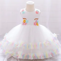 Toddler Baptism White Wedding Girls Dress Tulle Tutu Birthday Party Infant Princess Dress for Baby 1st Birthday Kids Clothes