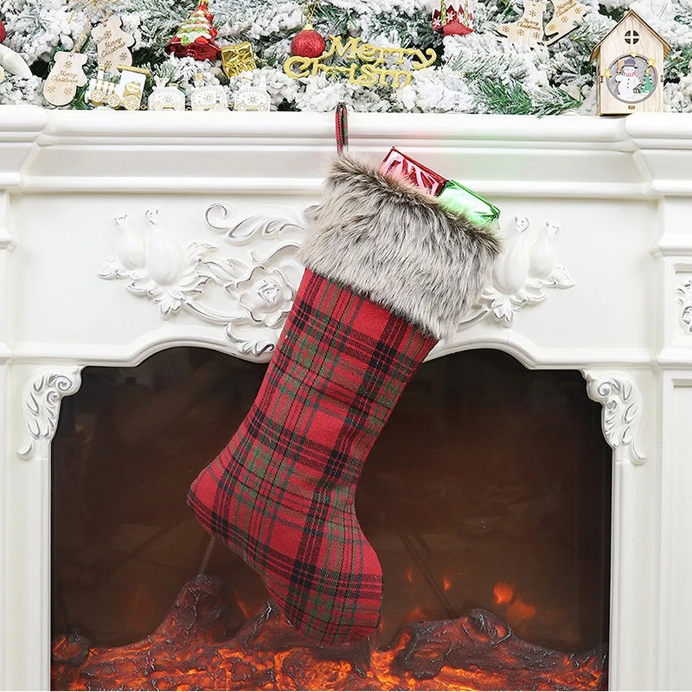 

Christmas Plaid Sock Gift Bag, Christmas Door Hanging Decoration, Suitable For Business Activities, Family Gatherings