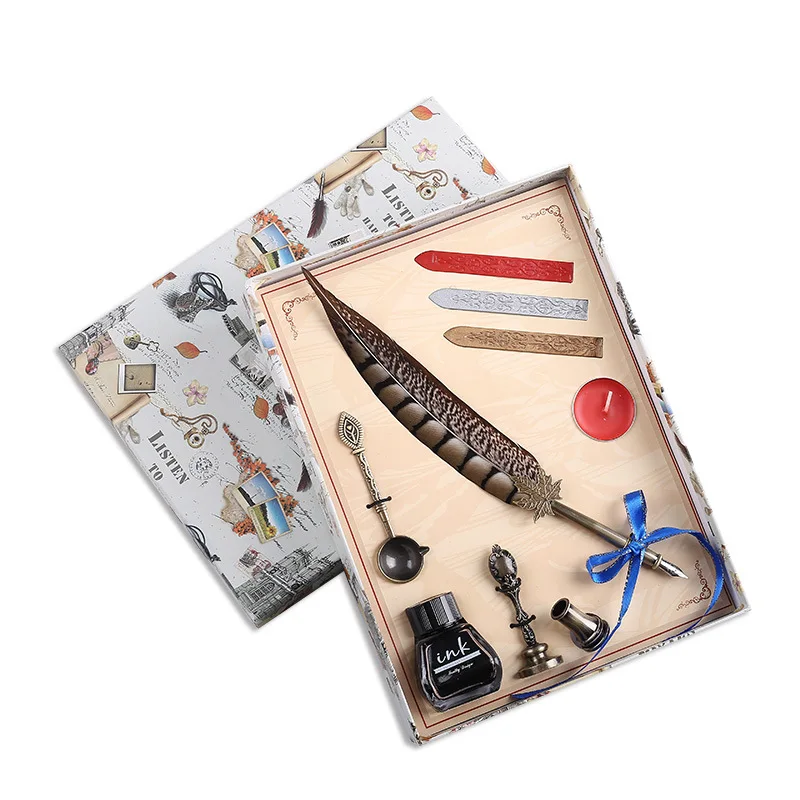 PS220 натуральная деликатная ручка с птичьим пером набор Dip Pen Sign Kit (подарочная