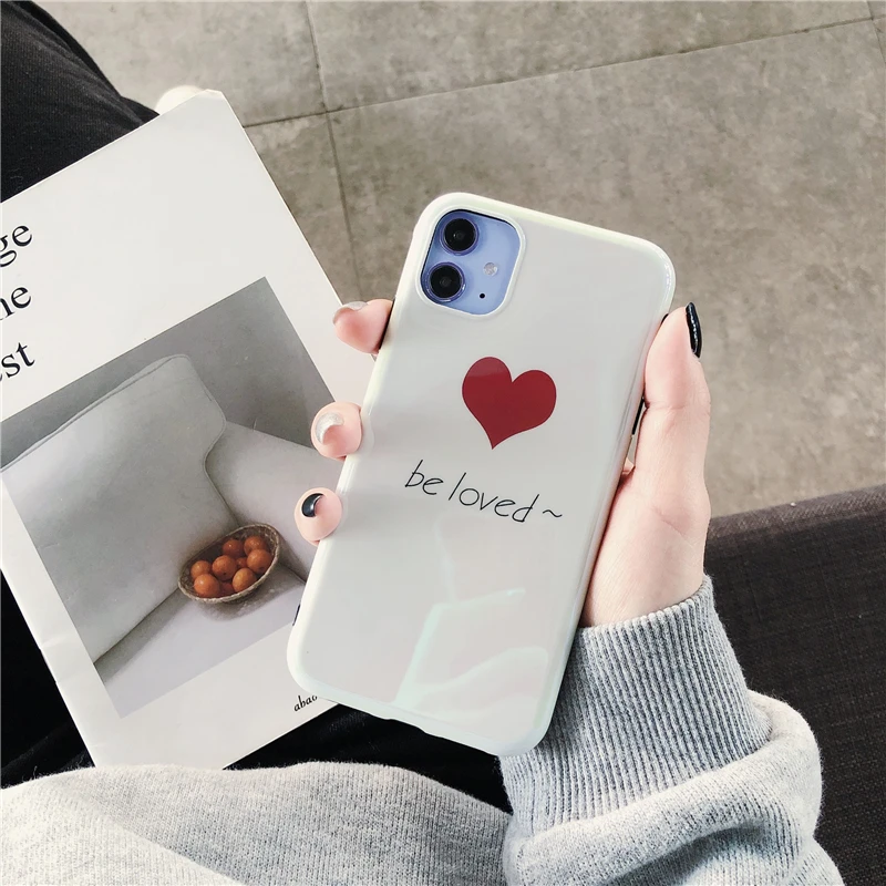 Яркий однотонный чехол для телефона с сердечком для Iphone 11 Pro Max X Xr Xs Max 6s 7 8 Plus простой милый мягкий IMD; гладкий чехол-накладка - Цвет: Бежевый