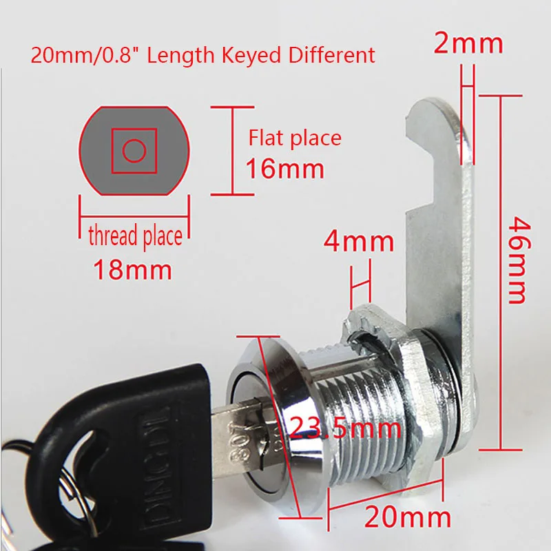 20mm Keyed Different Цилиндрический кулачковый замок шкафа ящика 16 мм 20 мм 25 мм 30 мм Длина корпуса-упаковка из 6 - Цвет: 20mm Keyed Different