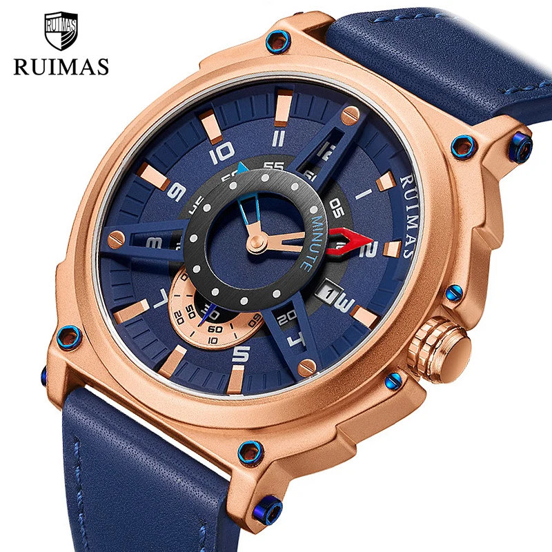 

2020 Men Watch RUIMAS Brand Fashion Sports Quartz Watches Mens Leather Waterproof Chronograph Clock Business Relogio Masculino