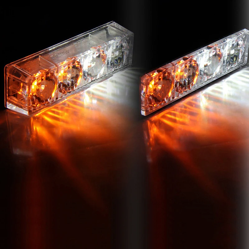 2pcs 4LED 4W белый+ желтый аварийный автомобильный боковой маркер решетка вспышка стробоскоп светильник